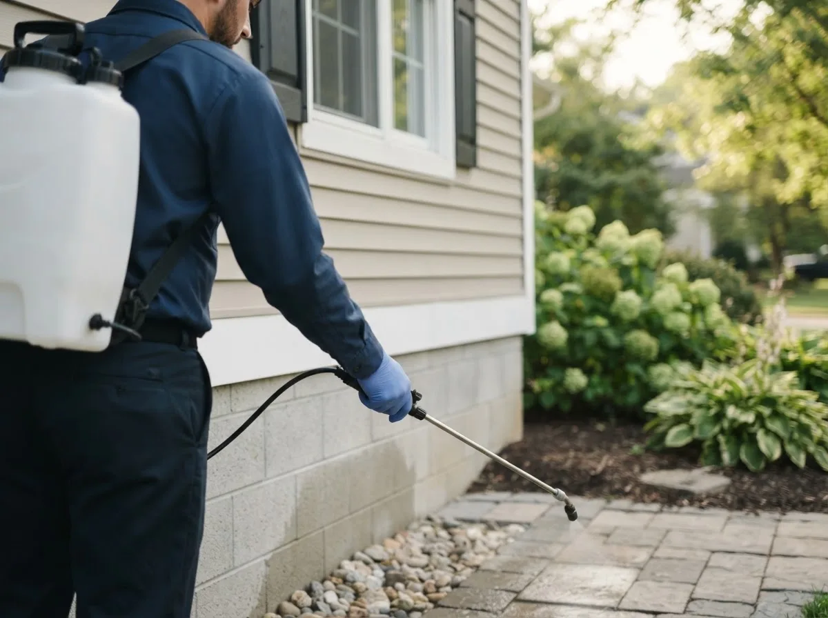 Pest control technician inspecting a home in Broadway, VA